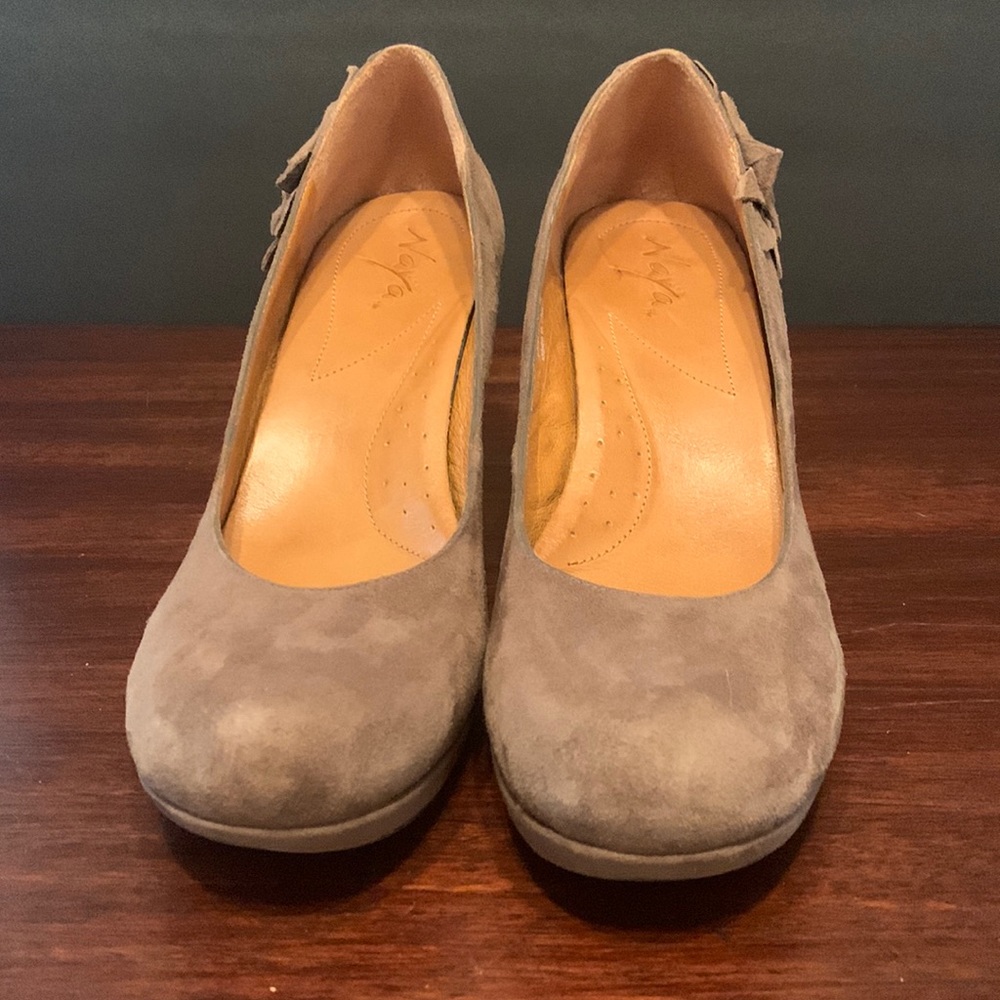 Beautiful mushroom colored suede platform heels